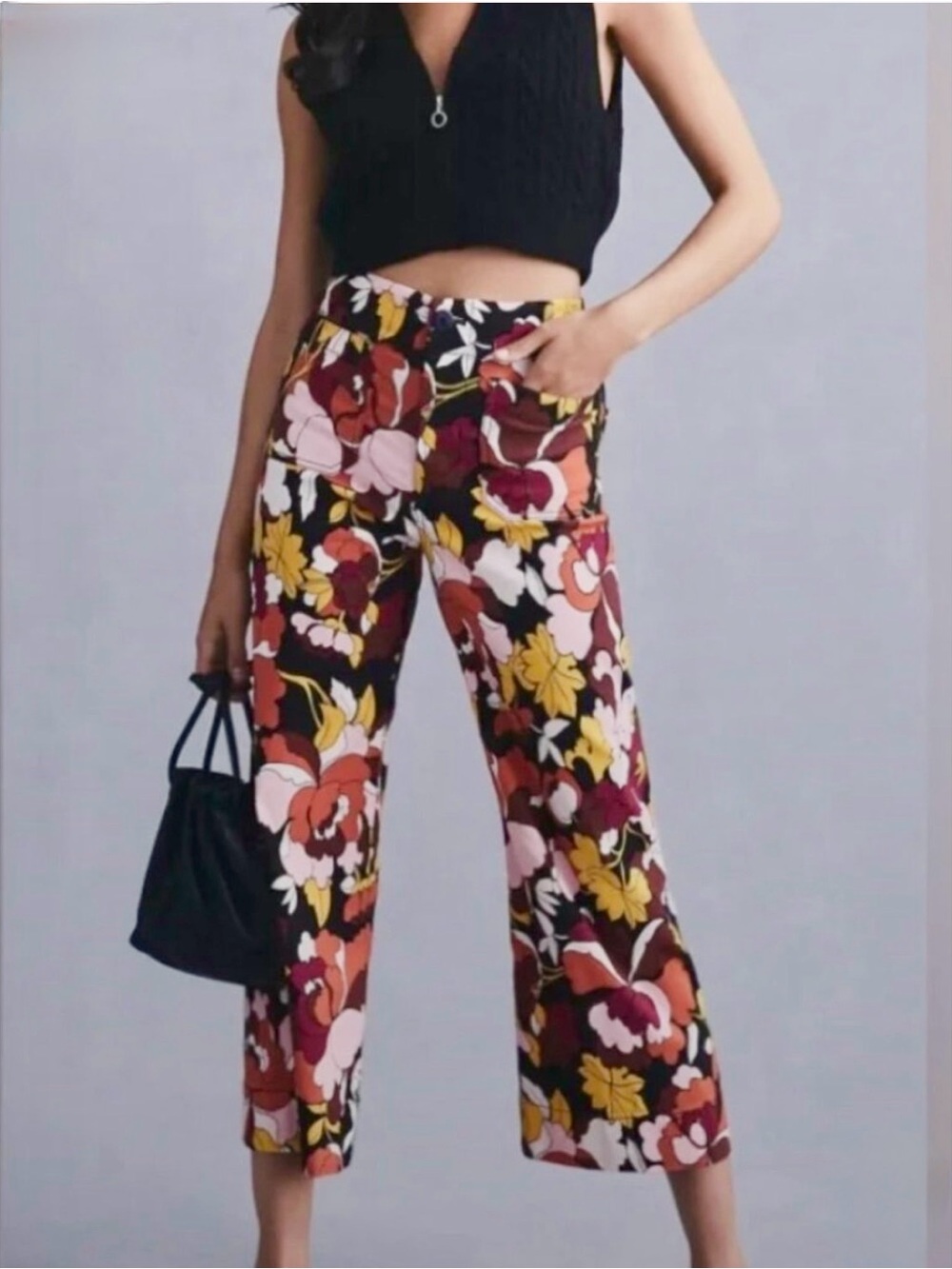 Anthro Maeve Colette Retro Print Cropped Wide Leg Pant